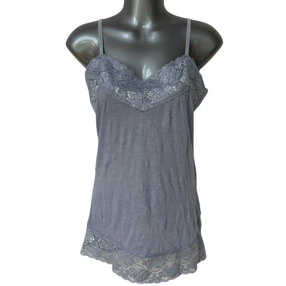 Vintage Vanity Y2K Camisole Blue Metallic Silver Lace Tank Top Women's Medium - Picture 1 of 10